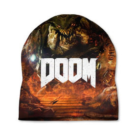 Шапка 3D с принтом Doom 4 Hell Cyberdemon в Курске, 100% полиэстер | универсальный размер, печать по всей поверхности изделия | Тематика изображения на принте: cyberdemon | demon | doom | hell | дум