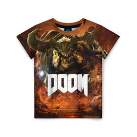 Детская футболка 3D с принтом Doom 4 Hell Cyberdemon в Курске, 100% гипоаллергенный полиэфир | прямой крой, круглый вырез горловины, длина до линии бедер, чуть спущенное плечо, ткань немного тянется | cyberdemon | demon | doom | hell | дум