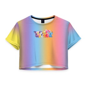 Женская футболка 3D укороченная с принтом My little pony 1 в Курске, 100% полиэстер | круглая горловина, длина футболки до линии талии, рукава с отворотами | my little pony