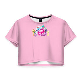 Женская футболка 3D укороченная с принтом My little pony 2 в Курске, 100% полиэстер | круглая горловина, длина футболки до линии талии, рукава с отворотами | my little pony