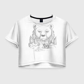 Женская футболка 3D укороченная с принтом Медведица в Курске, 100% полиэстер | круглая горловина, длина футболки до линии талии, рукава с отворотами | арт | лес | медведь | природа | рисунок