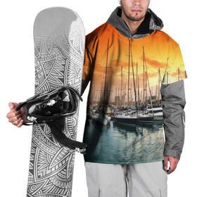 Накидка на куртку 3D с принтом Barcelona в Курске, 100% полиэстер |  | barcelona | spain | барселона | европа | закат | испания | каталония | море | парусник | фрегат | яхта
