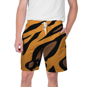 Мужские шорты 3D с принтом Шерсть тигра в Курске,  полиэстер 100% | прямой крой, два кармана без застежек по бокам. Мягкая трикотажная резинка на поясе, внутри которой широкие завязки. Длина чуть выше колен | оранжевый | текстура | тигр