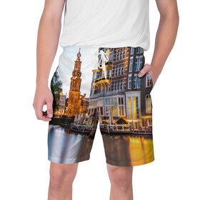 Мужские шорты 3D с принтом Амстердам в Курске,  полиэстер 100% | прямой крой, два кармана без застежек по бокам. Мягкая трикотажная резинка на поясе, внутри которой широкие завязки. Длина чуть выше колен | нидерланды | пейзаж