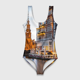 Купальник-боди 3D с принтом Амстердам в Курске, 82% полиэстер, 18% эластан | Круглая горловина, круглый вырез на спине | нидерланды | пейзаж