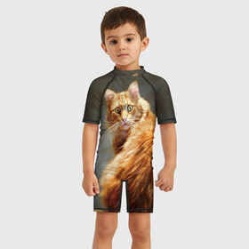 Детский купальный костюм 3D с принтом Рыжий в Курске, Полиэстер 85%, Спандекс 15% | застежка на молнии на спине | cat | кот | кошка | рыжий