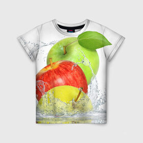 Детская футболка 3D с принтом Яблоки в Курске, 100% гипоаллергенный полиэфир | прямой крой, круглый вырез горловины, длина до линии бедер, чуть спущенное плечо, ткань немного тянется | фрукты | яблоки