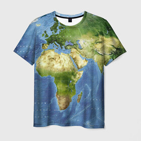 Мужская футболка 3D с принтом Карта в Курске, 100% полиэфир | прямой крой, круглый вырез горловины, длина до линии бедер | map | world | карта | мир