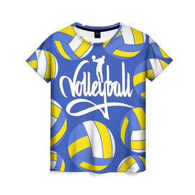 Женская футболка 3D с принтом Волейбол 6 в Курске, 100% полиэфир ( синтетическое хлопкоподобное полотно) | прямой крой, круглый вырез горловины, длина до линии бедер | volleyball | волейбол