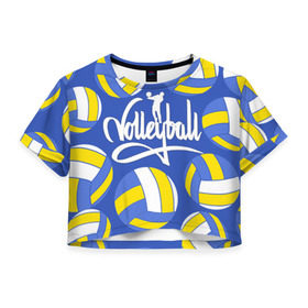 Женская футболка 3D укороченная с принтом Волейбол 6 в Курске, 100% полиэстер | круглая горловина, длина футболки до линии талии, рукава с отворотами | volleyball | волейбол