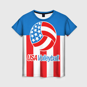 Женская футболка 3D с принтом Волейбол 15 в Курске, 100% полиэфир ( синтетическое хлопкоподобное полотно) | прямой крой, круглый вырез горловины, длина до линии бедер | usa | volleyball | волейбол