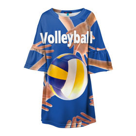 Детское платье 3D с принтом Волейбол 24 в Курске, 100% полиэстер | прямой силуэт, чуть расширенный к низу. Круглая горловина, на рукавах — воланы | volleyball | волейбол