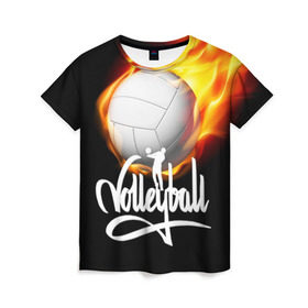Женская футболка 3D с принтом Волейбол 28 в Курске, 100% полиэфир ( синтетическое хлопкоподобное полотно) | прямой крой, круглый вырез горловины, длина до линии бедер | volleyball | волейбол
