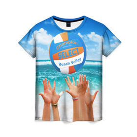 Женская футболка 3D с принтом Волейбол 37 в Курске, 100% полиэфир ( синтетическое хлопкоподобное полотно) | прямой крой, круглый вырез горловины, длина до линии бедер | champion | select | volleyball | волейбол