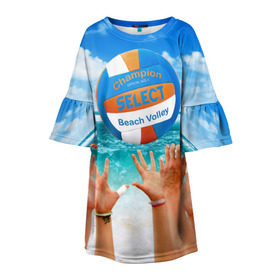 Детское платье 3D с принтом Волейбол 37 в Курске, 100% полиэстер | прямой силуэт, чуть расширенный к низу. Круглая горловина, на рукавах — воланы | Тематика изображения на принте: champion | select | volleyball | волейбол