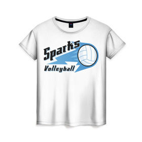 Женская футболка 3D с принтом Волейбол 50 в Курске, 100% полиэфир ( синтетическое хлопкоподобное полотно) | прямой крой, круглый вырез горловины, длина до линии бедер | sparks | volleyball | волейбол