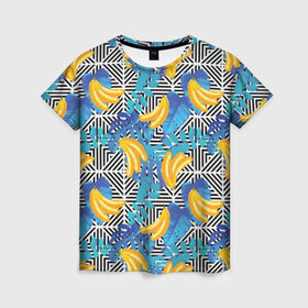 Женская футболка 3D с принтом Banana pattern в Курске, 100% полиэфир ( синтетическое хлопкоподобное полотно) | прямой крой, круглый вырез горловины, длина до линии бедер | banana