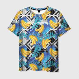 Мужская футболка 3D с принтом Banana pattern в Курске, 100% полиэфир | прямой крой, круглый вырез горловины, длина до линии бедер | banana