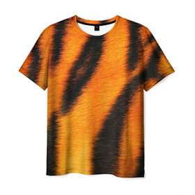 Мужская футболка 3D с принтом Шкура тигра в Курске, 100% полиэфир | прямой крой, круглый вырез горловины, длина до линии бедер | кошка | полосатая | текстуры | тигр