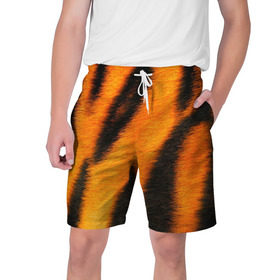 Мужские шорты 3D с принтом Шкура тигра в Курске,  полиэстер 100% | прямой крой, два кармана без застежек по бокам. Мягкая трикотажная резинка на поясе, внутри которой широкие завязки. Длина чуть выше колен | кошка | полосатая | текстуры | тигр