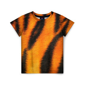 Детская футболка 3D с принтом Шкура тигра в Курске, 100% гипоаллергенный полиэфир | прямой крой, круглый вырез горловины, длина до линии бедер, чуть спущенное плечо, ткань немного тянется | кошка | полосатая | текстуры | тигр