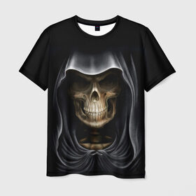 Мужская футболка 3D с принтом Скелет в капюшоне в Курске, 100% полиэфир | прямой крой, круглый вырез горловины, длина до линии бедер | 
