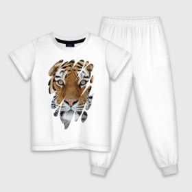 Детская пижама хлопок с принтом Ярость тигра в Курске, 100% хлопок |  брюки и футболка прямого кроя, без карманов, на брюках мягкая резинка на поясе и по низу штанин
 | Тематика изображения на принте: tiger | дикая кошка | тигр | хищник