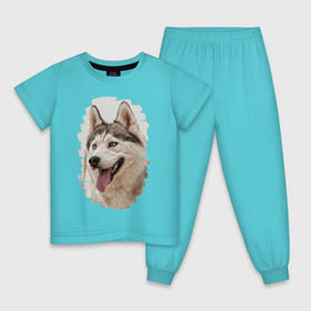 Детская пижама хлопок с принтом Симпотяга волк в Курске, 100% хлопок |  брюки и футболка прямого кроя, без карманов, на брюках мягкая резинка на поясе и по низу штанин
 | зверь | серый | хаски | хаски бандит