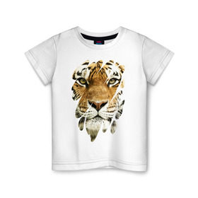 Детская футболка хлопок с принтом Лик тигра в Курске, 100% хлопок | круглый вырез горловины, полуприлегающий силуэт, длина до линии бедер | Тематика изображения на принте: tiger | дикая кошка | тигр | хищник