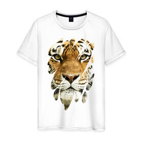 Мужская футболка хлопок с принтом Лик тигра в Курске, 100% хлопок | прямой крой, круглый вырез горловины, длина до линии бедер, слегка спущенное плечо. | tiger | дикая кошка | тигр | хищник