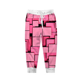 Детские брюки 3D с принтом Кубики в Курске, 100% полиэстер | манжеты по низу, эластичный пояс регулируется шнурком, по бокам два кармана без застежек, внутренняя часть кармана из мелкой сетки | квадраты | объем | плитка | розовый