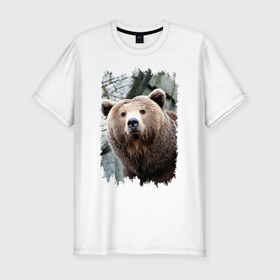 Мужская футболка премиум с принтом Медведь в Курске, 92% хлопок, 8% лайкра | приталенный силуэт, круглый вырез ворота, длина до линии бедра, короткий рукав | 