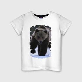Детская футболка хлопок с принтом Русский медведь в Курске, 100% хлопок | круглый вырез горловины, полуприлегающий силуэт, длина до линии бедер | берлога | животное | зверь | косолапый | медведь | мишка | потапыч | хищник | хозяин тайги