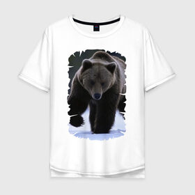 Мужская футболка хлопок Oversize с принтом Русский медведь в Курске, 100% хлопок | свободный крой, круглый ворот, “спинка” длиннее передней части | берлога | животное | зверь | косолапый | медведь | мишка | потапыч | хищник | хозяин тайги