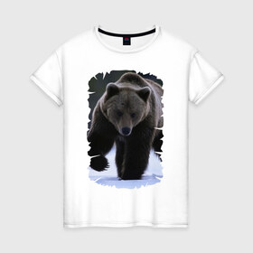 Женская футболка хлопок с принтом Русский медведь в Курске, 100% хлопок | прямой крой, круглый вырез горловины, длина до линии бедер, слегка спущенное плечо | берлога | животное | зверь | косолапый | медведь | мишка | потапыч | хищник | хозяин тайги