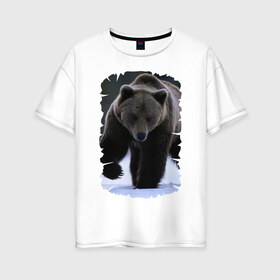 Женская футболка хлопок Oversize с принтом Русский медведь в Курске, 100% хлопок | свободный крой, круглый ворот, спущенный рукав, длина до линии бедер
 | берлога | животное | зверь | косолапый | медведь | мишка | потапыч | хищник | хозяин тайги