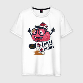 Мужская футболка хлопок с принтом Dancing brain в Курске, 100% хлопок | прямой крой, круглый вырез горловины, длина до линии бедер, слегка спущенное плечо. | brain | dance