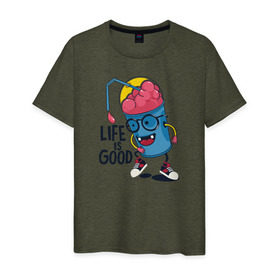 Мужская футболка хлопок с принтом Life is good в Курске, 100% хлопок | прямой крой, круглый вырез горловины, длина до линии бедер, слегка спущенное плечо. | good | happy | life