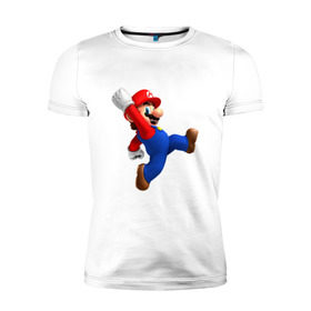 Мужская футболка премиум с принтом Марио в Курске, 92% хлопок, 8% лайкра | приталенный силуэт, круглый вырез ворота, длина до линии бедра, короткий рукав | nintendo | нинтендо