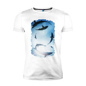 Мужская футболка премиум с принтом Акулы в Курске, 92% хлопок, 8% лайкра | приталенный силуэт, круглый вырез ворота, длина до линии бедра, короткий рукав | акулы | море