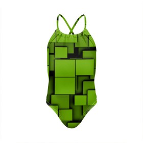 Детский купальник 3D с принтом Зеленые кубики в Курске, Полиэстер 85%, Спандекс 15% | Слитный крой, подклад по переду изделия, узкие бретели | Тематика изображения на принте: кубы | текстура