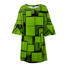Детское платье 3D с принтом Зеленые кубики в Курске, 100% полиэстер | прямой силуэт, чуть расширенный к низу. Круглая горловина, на рукавах — воланы | кубы | текстура