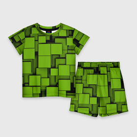 Детский костюм с шортами 3D с принтом Зеленые кубики в Курске,  |  | Тематика изображения на принте: кубы | текстура