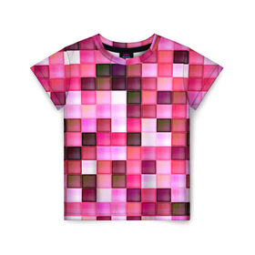 Детская футболка 3D с принтом Квадрат в Курске, 100% гипоаллергенный полиэфир | прямой крой, круглый вырез горловины, длина до линии бедер, чуть спущенное плечо, ткань немного тянется | мозаика | плитка | розовый