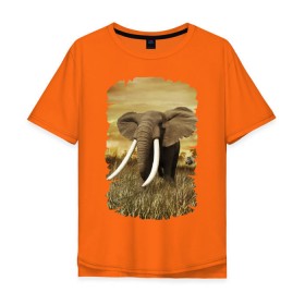 Мужская футболка хлопок Oversize с принтом Могучий слон в Курске, 100% хлопок | свободный крой, круглый ворот, “спинка” длиннее передней части | elephant | африка | бивни | джунгли | мамонт | савана | сафари | слон | хобот