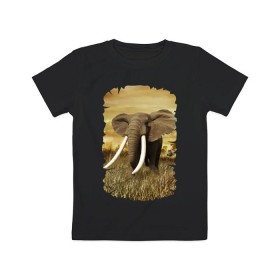 Детская футболка хлопок с принтом Могучий слон в Курске, 100% хлопок | круглый вырез горловины, полуприлегающий силуэт, длина до линии бедер | elephant | африка | бивни | джунгли | мамонт | савана | сафари | слон | хобот