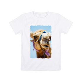 Детская футболка хлопок с принтом Верблюд в Курске, 100% хлопок | круглый вырез горловины, полуприлегающий силуэт, длина до линии бедер | верблюд | горб | животное | караван | песок | плевок | пустыня