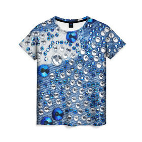 Женская футболка 3D с принтом Джинсовый 3 в Курске, 100% полиэфир ( синтетическое хлопкоподобное полотно) | прямой крой, круглый вырез горловины, длина до линии бедер | джинсовый | джинсы | стразы