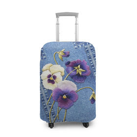 Чехол для чемодана 3D с принтом Джинсовый 6 в Курске, 86% полиэфир, 14% спандекс | двустороннее нанесение принта, прорези для ручек и колес | джинсовый | джинсы | цветы