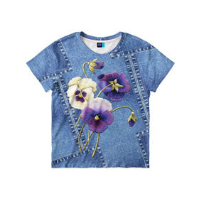 Детская футболка 3D с принтом Джинсовый 6 в Курске, 100% гипоаллергенный полиэфир | прямой крой, круглый вырез горловины, длина до линии бедер, чуть спущенное плечо, ткань немного тянется | Тематика изображения на принте: джинсовый | джинсы | цветы